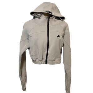 alphalete Elmts full zip crop hoodie jacket blue gray athletic S